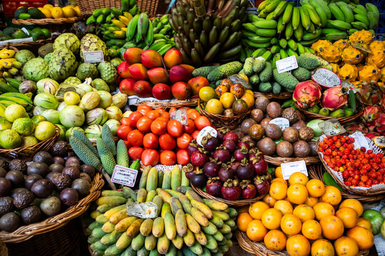Exotic fruits at Mercado dos Lavradores, Funchal, Portugal 