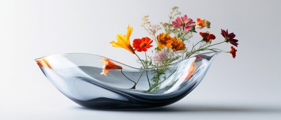Elegant floral arrangement in a modern glass vase against a neutral backdrop