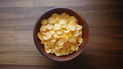 Morning Crunch: Bowl of Cornflakes on Wooden Table

