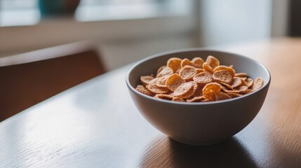 Morning Crunch: Bowl of Cornflakes on Wooden Table

