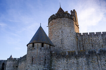 Walls, towers and ramparts of the the Cite de Carcassonne, UNESCO, France