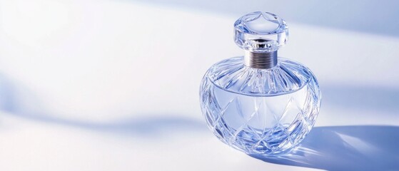 Elegant crystal perfume bottle on light background, showcasing sophistication and luxury