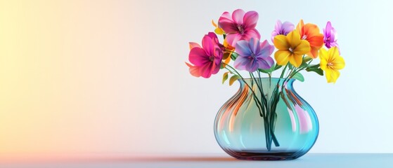 Radiant floral display in a luminous glass vase casting an ethereal glow