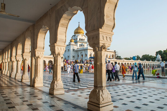 Corridor around the 'Sarovar' pond whose water is considered holy, inside Gurudwara Bangla Sahib, Delhi, India