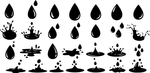 Vector black drop icon set. Drop Icon Object, Drop Icon Picture, Drop Icon Image - stock vector
