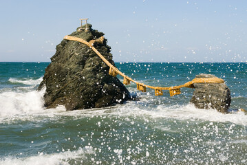 Meoto Iwa or Married Couple Rocks, near Futami Okitama shrine, Ise, Mie Prefecture, Japan
