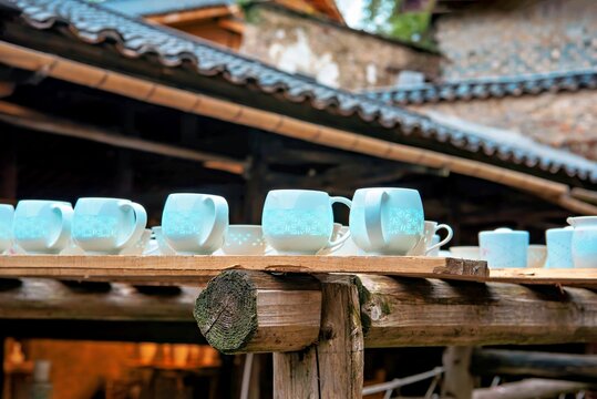 Porcelain cups. Taoyang Alley, Jingdezhen (porcelain capital of China), Jiangxi Province, China