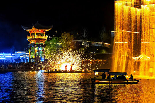 Spectacular Iron Flower performance in WuNvZhou Resort, Wuyuan County, Shangrao, Jiangxi Province, China
