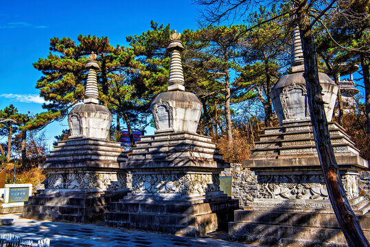 Stone pagodas at Nuona Pagoda Temple, aka Small Heavenly Pool Temple, a Tibetan Temple in Lushan (Mount Lu), Jiujiang City, Jiangxi, China