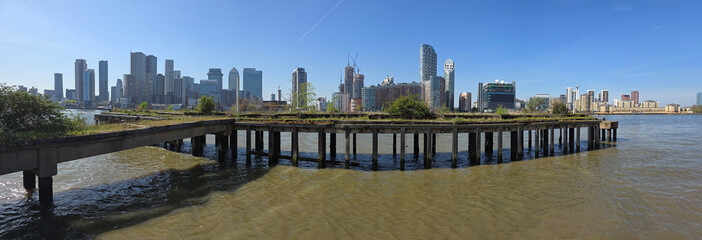 Canary Wharf from North Greenwich Peninsula, London, United Kingdom
