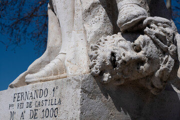 Detail of a sculpture of Fernando 1st in Plaza de Oriente, near the Palace, Madrid, Spain