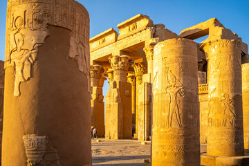 View of the Temple of Horus during golden hour, Edfu, Egypt, North Africa, Africa
