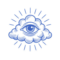 Mystical Cloud with Eye Vector Illustration