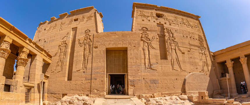 View of Temple at Philae on a sunny day, Aswan, Nubia, Egypt, North Africa, Africa