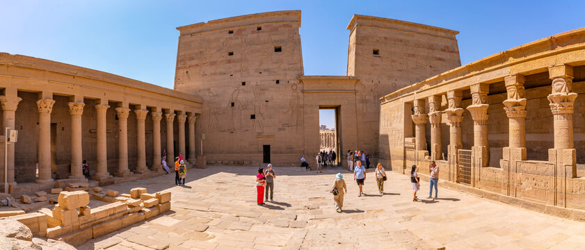 View of Temple at Philae on a sunny day, Aswan, Nubia, Egypt, North Africa, Africa