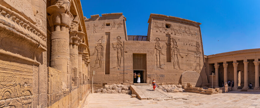 View of Temple at Philae on a sunny day, Aswan, Nubia, Egypt, North Africa, Africa