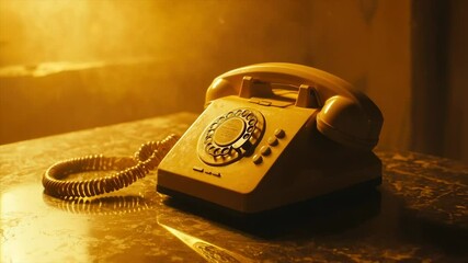 Vintage rotary phone on a table, bathed in warm golden light - Powered by Adobe