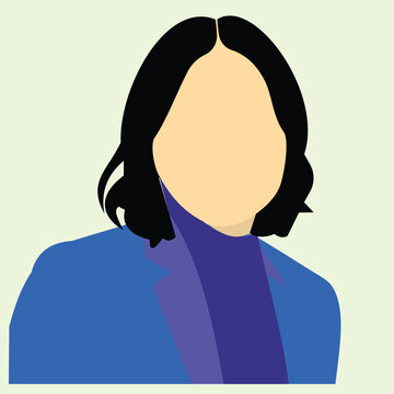 A woman in a blue jacket on a light background illustration. Avatar design ideas for the interface of an application or an account. Can also be used for a caricature