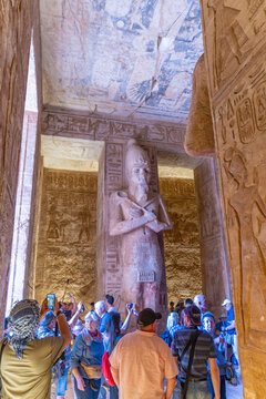 Interior view of the sculptures of the pharaohs in the Abu Simbel Temple next to Lake Nasser, Temple of the Pharaohs, Ramses II, Nubia, Egypt, Africa