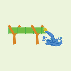 Flat design illustration of traditional water pipe. Traditional water supply concept. Illustration design of natural water supply made of bamboo. Natural water supply in rural area