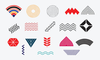 Obraz premium Flat Abstract Retro Shapes Background, Geometric & Colorful Vector Style on White Background