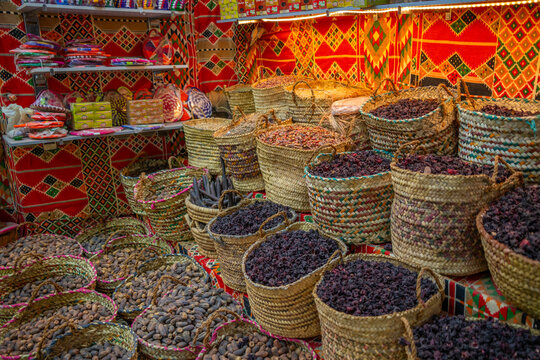 View of spice stall and shop in Luxor Souk, Luxor, Egypt, Africa