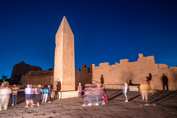 View of Karnak Temple sound and light show at dusk, Luxor, Egypt, Africa