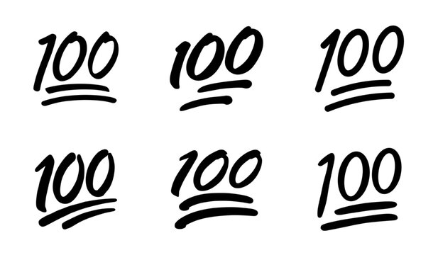 100 points emoji set in black color vector collection. 100 percent emoji. Black hundred symbol modern, simple, vector, icon. Vector illustration
