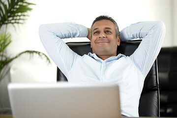 Adult student looking relieved and accomplished after solving difficult bug or completing project