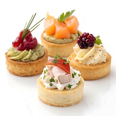 Gourmet appetizer selection on mini tart shells
