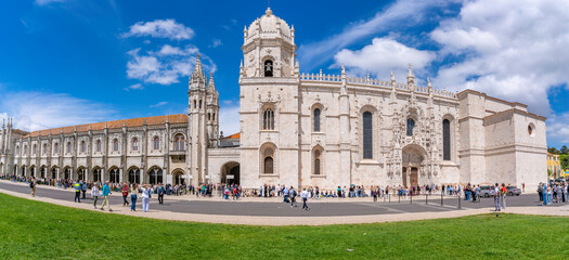 View of Jeronimos Monastery (Monastery of the Hieronymites) on a sunny day, Lisbon, Portugal, Europe