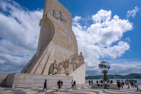 View of Monument to the Discoveries (Padrao dos Descobrimentos) on a sunny day, Lisbon, Portugal, Europe