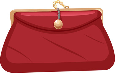 Red leather fashion purse with a gold chain and heart pendant isolated on a white background
