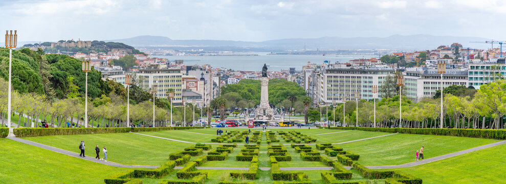 View of Parque Eduardo VII and Marques De Pombal, Lisbon, Portugal, Europe