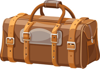Vintage brown leather travel bag with handle and lock isolated on white