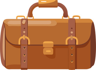 Vintage brown leather travel suitcase with handle and lock isolated on a white background