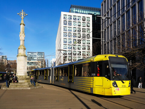 Tram in St Peters Square Manchester, United Kingdom