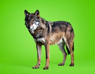 Obraz premium Wolf portrait against solid green