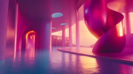 Futuristic interior with vibrant colors