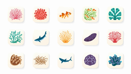 Vibrant Ocean Life A Collection of Colorful Coral Reef Illustrations