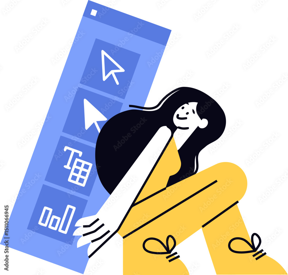 Poster illustration woman computer design graphic interface user experience ui ux development app website c