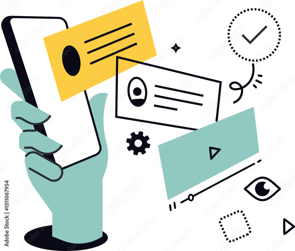 Poster mobile phone app design ui ux interface hand card digital technology application communication netwo