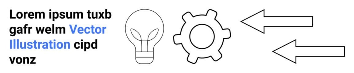 Lightbulb for ideas, gear for processes, and arrows for direction, paired with lorem ipsum text. Ideal for innovation, workflow, planning, strategy, creativity guidance simple landing page