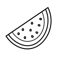 A vector illustration of a black and white fish with a slice of delicious watermelon