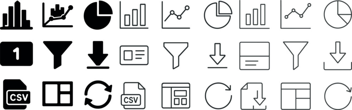 Data and analytics icon set for business and digital applications