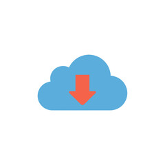 Obraz premium Cloud Download Flat Icon for Digital Services and File Management