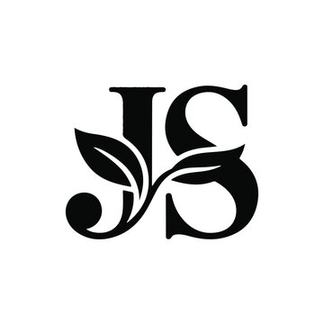 LOGO design, combining the letters "JS" with nature, simplicity, black, vector, pure white background,