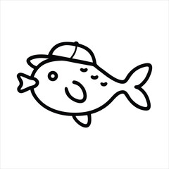 Pufferfish Floating Wearing Baseball Cap Illustration