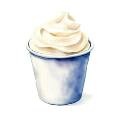 Yogurt Cup, watercolor illustration vector, high quality, isolated on a white background.