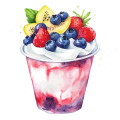 watercolor vector of Yogurt Cup, high quality, isolated on a white background.